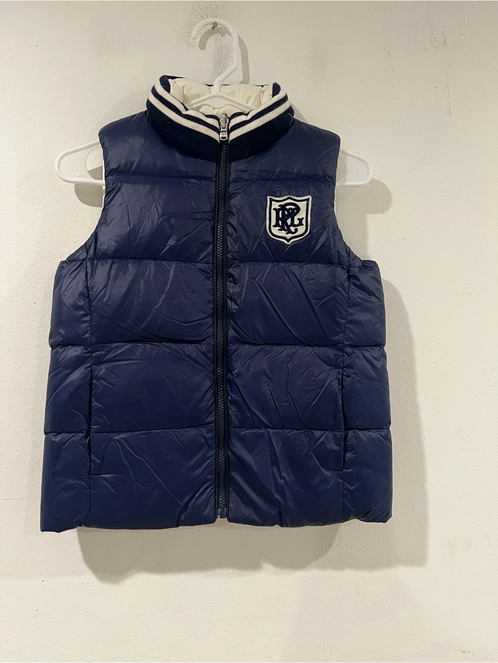 Ralph Lauren Polo Kids Navy Quilted Puffer Vest with Crest two sides 8 ~10
